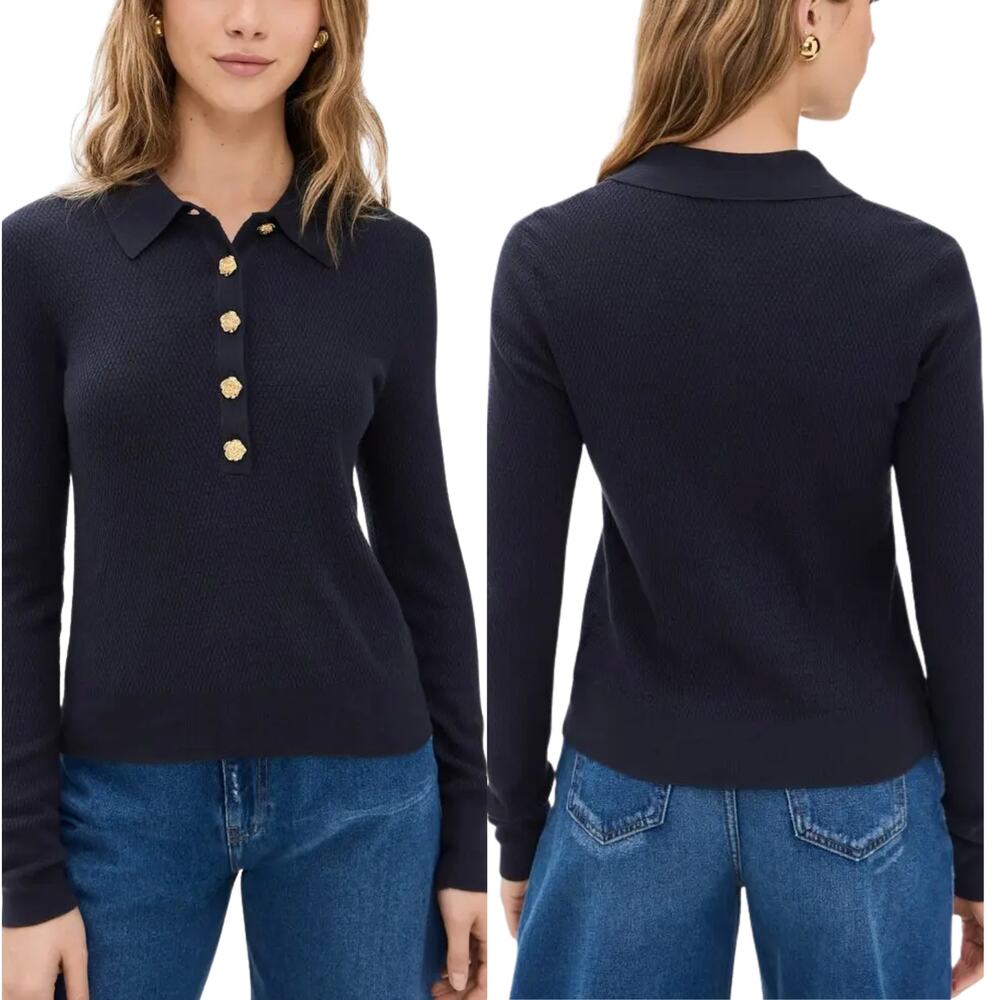 NWT L'agence Sterling Jewel Button Front Collar Sweater Black Size: Large